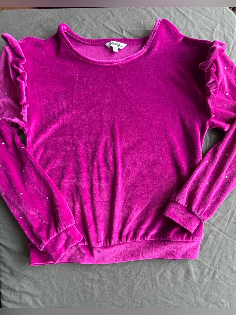 George Fuchsia Velvet Ruffle Shoulder Top